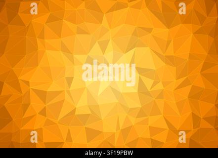 Lebendiger Low-Poly-Hintergrund mit geometrischem dreieckigem Netz und warmem orange-gelbem Farbverlauf sowie Vignette Stock Vektor