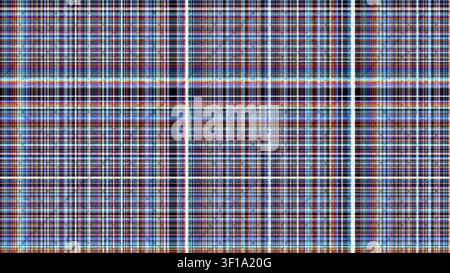 Dieses Kunstwerk zeigt ein Rastermuster aus lebendigen Linien und Farben. Das Design erzeugt einen abstrakten visuellen Effekt, der ein Gefühl von Tiefe und d Stockfoto