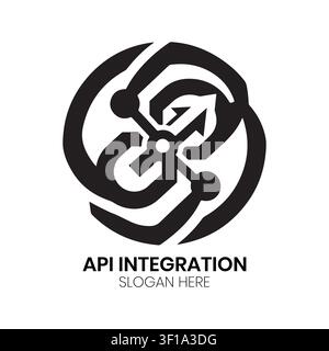 API-Integrations-Logo, ineinandergreifende Schleifenformen, die Systemverbindung und digitale Synchronisation für ein Technologieunternehmen darstellen. Stock Vektor