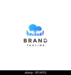 Verspieltes Umarmendes Weiche-Wolken-Logo-Design. Flauschige Blaue Wolken in Umarmungen Logo-Design. Stock Vektor