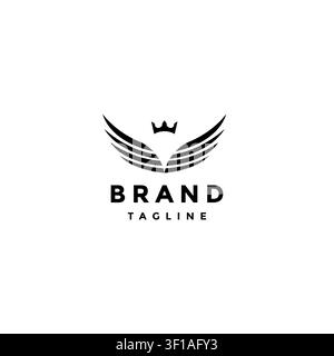 Elegantes Logo-Design mit gekröntem Flügelmuster. Minimalistische Flügel mit Krone oben Logo-Design. Stock Vektor
