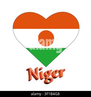 Illustration von I Love Niger mit einem herzförmigen Schild mit einer Flagge auf weißem Hintergrund Stockfoto