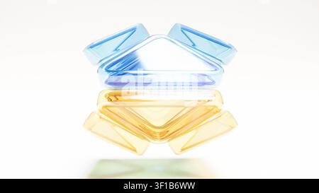 Gelbe blaue Glasdreiecke Form Hintergrund 3D-Rendering Stockfoto