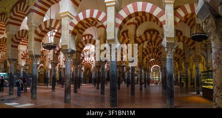 Moschee Cordoba, Panoramablick auf das Innere der Moschee-Kathedrale von Córdoba, la Mezquita Andalucia. Spanien. Stockfoto