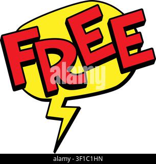 Comic-Buch-Retro-KOSTENLOS-Wort-Text-Sprechblase-Luftballon-Blitz-Blitz-Rot-Gelb-Halftone-Angebot-Deal-Preis-Pop-Art-Aufkleber-Aufkleber. Für Miniaturansichten, Stock Vektor