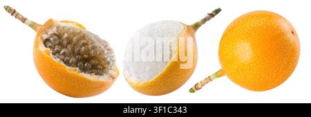 Eine Sammlung von drei verschiedenen Sorten frischer tropischer Fruchtstücke wird gezeigt. Stockfoto