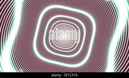 Ein geometrisches Spiralmuster mit konzentrischen Formen und einem leuchtenden Lichteffekt in der Mitte. Das Design zeigt Linien, die Tiefe und Faszination erzeugen. Stockfoto
