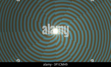 Dieser Standbild zeigt ein Spiralmuster mit abwechselnden hellen und dunklen Streifen. Die Mitte ist hell und steht im Kontrast zu den umgebenden Farben. Stockfoto