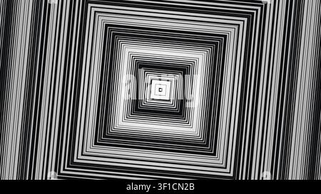 Dieses Design zeigt eine Reihe von konzentrischen Quadraten in Schwarz und Weiß, die einen visuellen Tiefeneffekt erzeugen. Es lenkt die Aufmerksamkeit des Betrachters auf die Mit Stockfoto