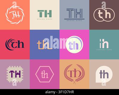 TH-Logo-Firmenvorlage. Schriftzug t und h als Logo. Set mit verschiedenen klassischen Serifenschriften und modernem Fettdruck mit Designelementen. Anfangsschrift Typografie Stock Vektor