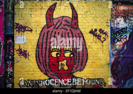 ANNA-Kunstwerk unter Glas geschützt, von Mason Newman, legales, temporäres Graffiti im Graffiti-Tunnel, Leake Street Arches, London, England, Großbrit Stockfoto