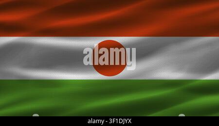 Nigerische Flagge mit Stofftextur. Realistische Flagge von Niger im Wind Stockfoto