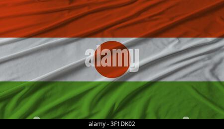 Niger-Flagge weht. Flagge von Niger mit Stofftextur Stockfoto