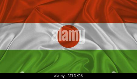 Nigerische Flagge mit Stofftextur. Realistische Flagge von Niger im Wind, Nationalflagge Stockfoto