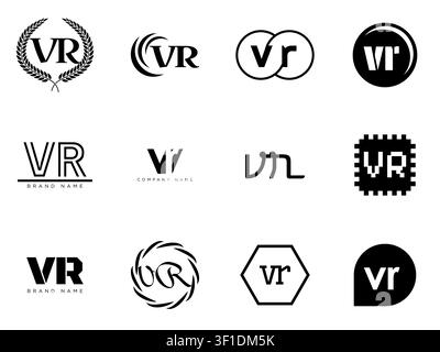 Unternehmensvorlage mit VR-Logo. Buchstaben V und r. Setzen Sie mit Designelementen verschiedene klassische Serifenschriftarten und modernen, auffälligen Text. Anfängliche Schriftart Stock Vektor