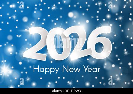 Glückliches Neujahr 2026 Konzept mit Schnee und Glitzern. Weihnachts- und chinesisches Neujahrsdekor. Neujahrskarte oder Verkaufsconcept. Vektorillustration Stock Vektor