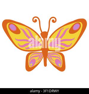 Ein Schmetterling mit orangefarbenen Flügeln und rosa und gelben Mustern. Vektorillustration auf weißem Hintergrund isoliert. Stock Vektor