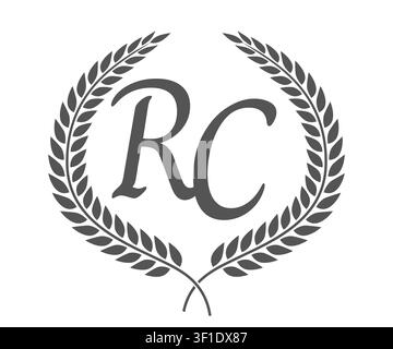 Initialbuchstabe R und C, RC-Monogramm-Logo-Design mit Lorbeerkranz. Luxusu Emblem mit Schreibschrift. Stock Vektor