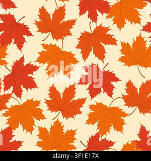 Herbst-Ahorngrün-Seamless-Muster. Flacher Vektor-Hintergrund mit Herbstlaub Stock Vektor