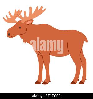 Niedlicher Bullen-Elch-Profil-Vektorillustration. Flaches Design Waldelg-Tier mit großen Geweihen isoliert auf weißem Hintergrund. Schön für Kanada Stock Vektor