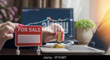 Daytrading-Konzept. Veräußerung von Edelmetallinvestitionen auf einer digitalen Handelsplattform. Stockfoto