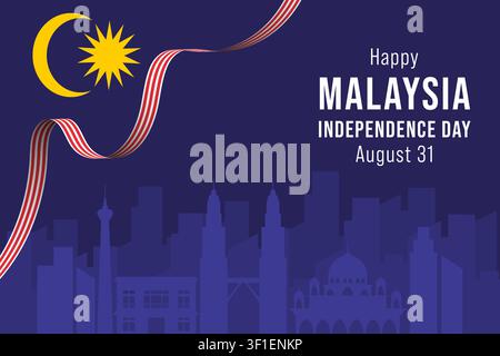 Fröhliches Malaysia-Unabhängigkeitstag-Horizontalbanner mit Flaggenelementen Stock Vektor