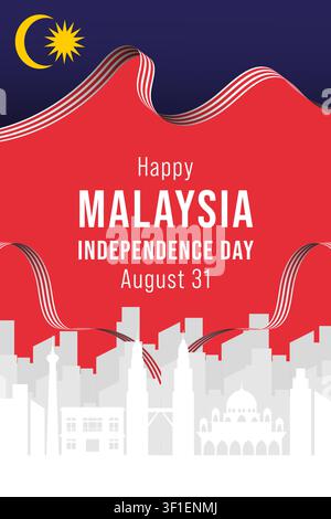 Malaysias Unabhängigkeitstag-Poster-Vorlage mit Stadtsilhouettendesign Stock Vektor