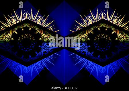 Tiefblaues und goldenes geometrisches Mandala-Muster für elegantes Hintergrunddesign mit luxuriösem ornamentalem Stil und hochwertiger dekorativer Kunst Stock Vektor