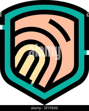 Schild mit einem einzigartigen Fingerabdruckmuster, das robusten digitalen Schutz, Datenschutz, sichere Authentifizierung und Identitätsüberprüfung symbolisiert Stock Vektor