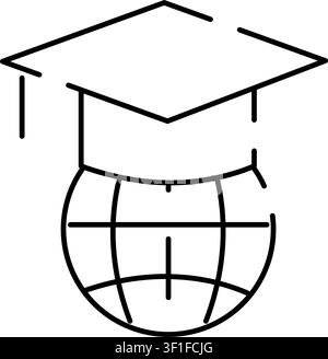 Abschlusskappe, die auf einem segmentierten Globus sitzt und internationale akademische Bildung, weltweite Universitätsstudien und globale Bildung symbolisiert Stock Vektor