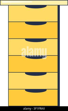 Flache Illustration für Büroschublade, die die Organisation und Möbel für die Aufbewahrung von Akten am Arbeitsplatz darstellt Stock Vektor