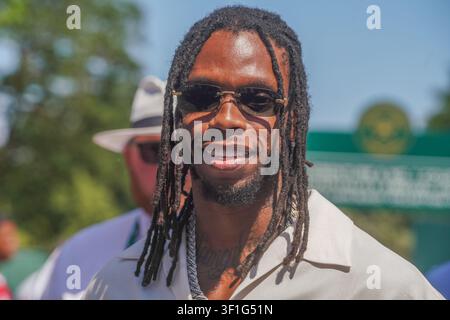 London UK 12. Juli 2026 Britischer Rapper Krept (eigentlicher Name Casyo Johnson) bei seiner Ankunft am Finaltag der Wimbledon Championships Stockfoto