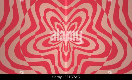 Das Design zeigt ein kühnes rosa Spiralmuster mit Blumenelementen in der Mitte. Der Hintergrund hat sanfte Beigetöne, die die lebendigen Formen betonen Stockfoto
