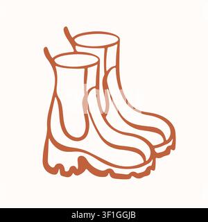 Gummistiefel-Paar-Ikone im einfachen Strichstil. Regenschuh-Element für Herbstwetter und Sturmschutz. Minimalistisches Grafiksymbol für Stock Vektor