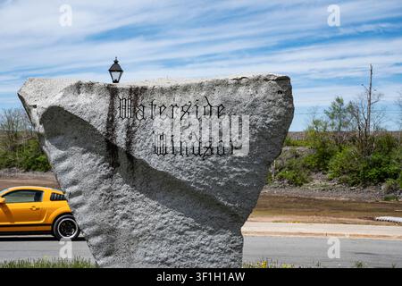 Waterside Windsor-Schild an der King Street Extension im Stadtzentrum von Windsor, Nova Scotia, Kanada Stockfoto