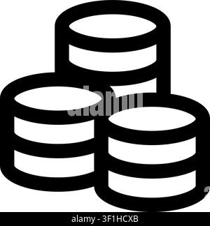 Vektorillustration von drei Münzstapeln. Outline-Vektorsymbol für Geld, Finanzen, Reichtum und Bargeld. Stock Vektor
