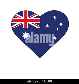Illustration von I Love Australia mit einem herzförmigen Schild mit einer Flagge auf weißem Hintergrund Stockfoto