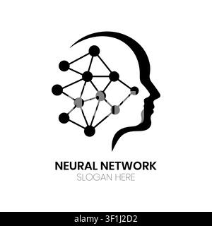 Neurales-Netzwerk-Logo, das eine menschliche Kopfsilhouette kombiniert mit einem Mikrochip-Gehirn für ein modernes und professionelles künstliches Intelligenz-Branding zeigt Stock Vektor
