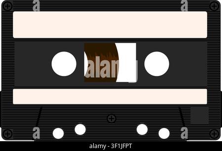 Retro Schwarz Kassette Band Vector Illustration Flat Design auf transparentem Hintergrund, Vintage Musik Konzept. keine Menschen. Grafikelement. Stock Vektor
