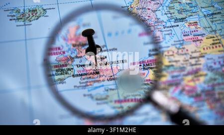Erforschung der Karte mit Fokus auf Manchester, UK Stockfoto