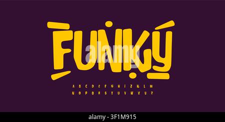 Skurrile Schriftart Logo Alphabet festliche lateinische verspielte Typografie, abgerundete quadratische Schrift für Dia de los Muerto Titeltext, Kindergeburtstag, Karneval Stock Vektor