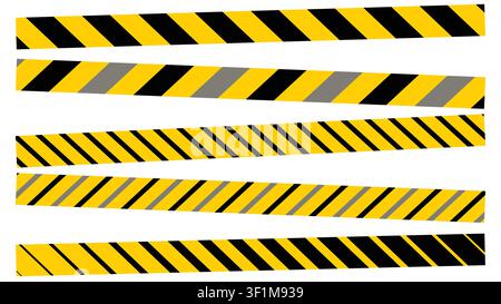 Sammlung von Gefahren-, Vorsichts-, Barrikaden-, Absperr-, Gefahren- und Warnreflektorbanden isoliert auf weißem Hintergrund, geeignet für Sicherheit. Stock Vektor