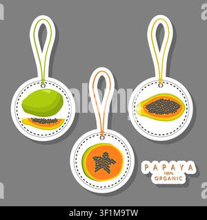 Illustration zum Thema Obst aus Set saftige köstliche Papaya in verschiedenen Größen, Frucht Papaya bestehend aus saftigen Bio-Lebensmitteln, Sammlung Papaya in Juic Stock Vektor