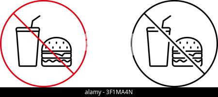 Kein Fast-Food- und Soda-Linien-Symbol-Set. Gesunde Ernährung, Diäten und Ernährungsbewusstsein Umriss-Symbol-Sammlung. Junk-Food-Einschränkung. Bearbeitbar Stock Vektor