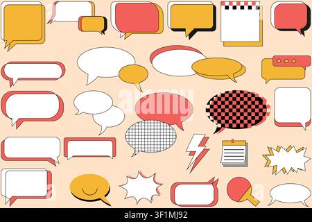 Bunte Sprechblasen-Sammlung Chat-Symbole Comic-Dialogfelder Nachrichtenrahmen Soziale Medien Kommunikation Aufkleber Set Vektor Pop-Art Textballons Stock Vektor