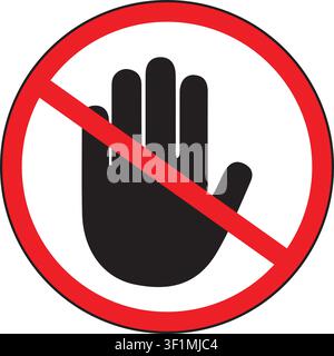 Beschädiges Verbotsschild mit einer schwarzen Handsilhouette in einem roten Warnkreis, isoliert auf weißem Hintergrund. Stock Vektor