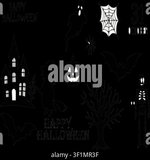 Weiße Halloween-Silhouetten auf schwarzem Hintergrundvektor Stock Vektor