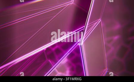 Ein atemberaubender abstrakter digitaler Render mit sich schneidenden geometrischen Formen, die durch leuchtende rosa Neonlinien akzentuiert sind. Die lebendigen Visuals schaffen einen modernen, f Stockfoto