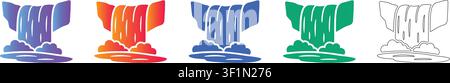 Wasserfall-Natur-Szenen-Symbolsammlung Bd. 30977 Stock Vektor