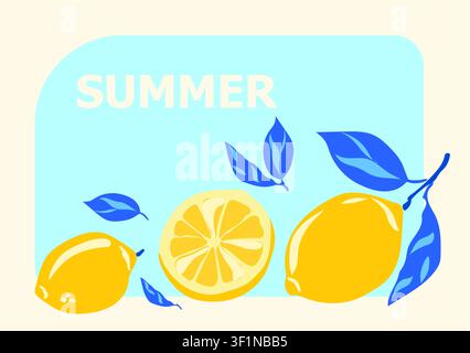 Sommerposter, Mittelmeerposter, sizilianisches italienisches Poster, Amalfi, handgezeichnetes sommerliches Mittelmeer-Gemälde, gelbe Zitrone, sizilianische Zitrone Stock Vektor